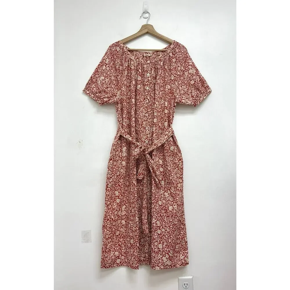Faherty Carmel Floral Print Organic Cotton Midi Belted Flowy Shirtdress - Medium - Picture 3 of 15